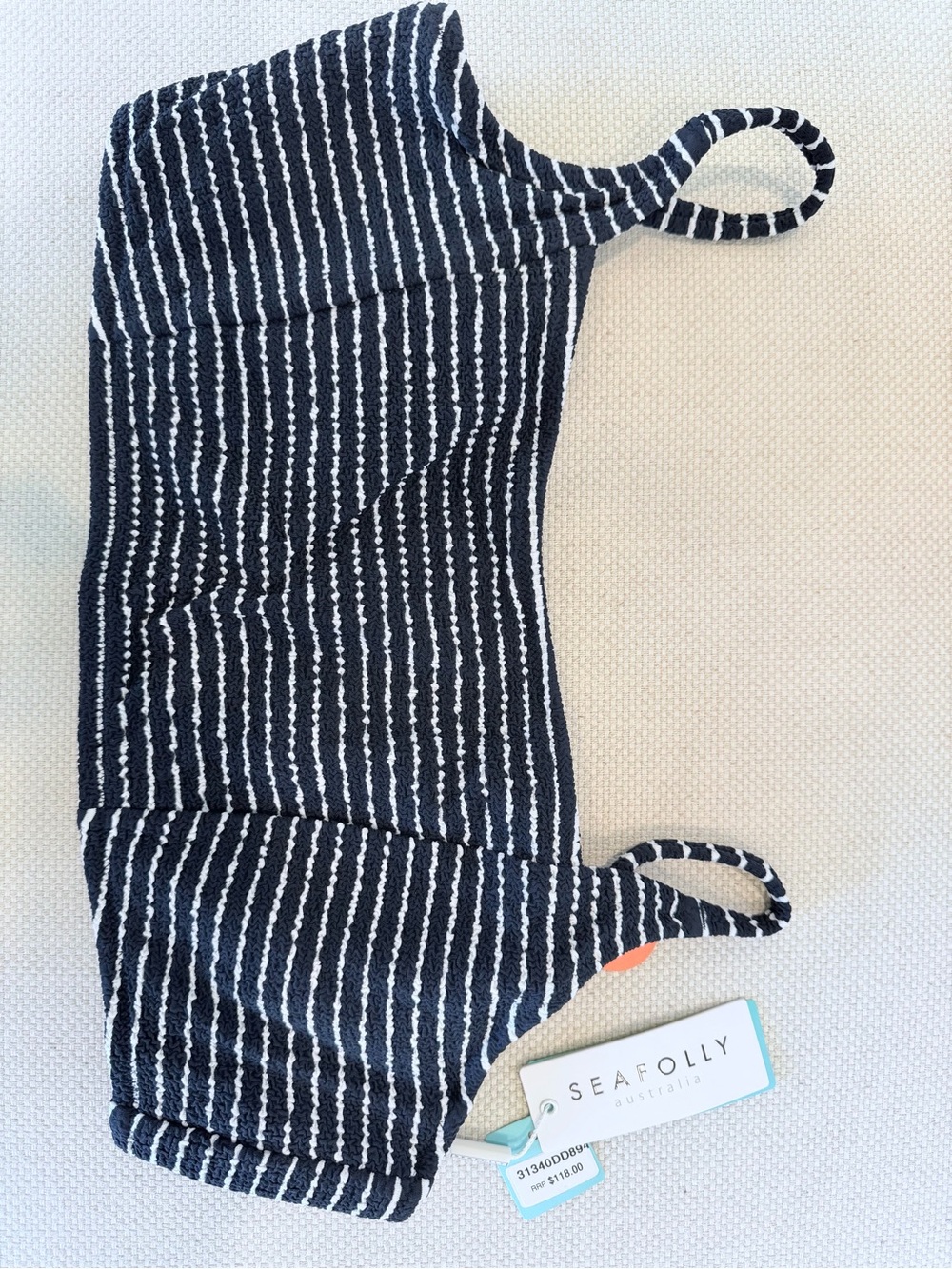 Seafolly Navy and White Textured Stripe Bikini Top